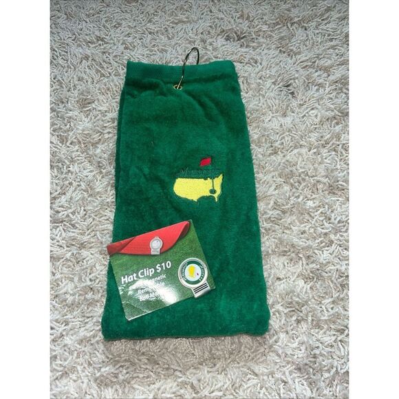 Masters Golf PGA Green Caddy Towel Augusta National Embroidered and Hat Clip w R - Picture 1 of 8